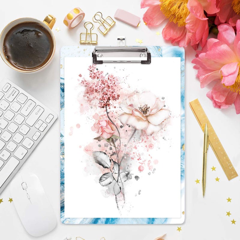 WAVEYU Blue Clipboard, Cute clipboard, WAVEYU Letter Size Clipboard with Low Profile Clip, Retractable Key Hole for Hanging Paperboard for Office, Teal Marble (12.5"x9") - Image 3